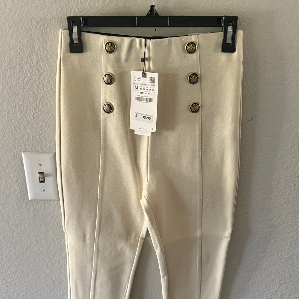 Zara Cream High-Rise Button-Front Trousers